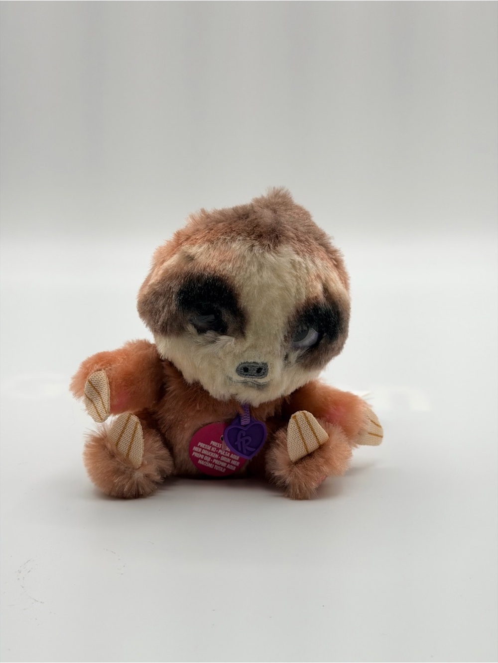 Plush Sloth Toy in Brown and Cream with Purple Heart Tag